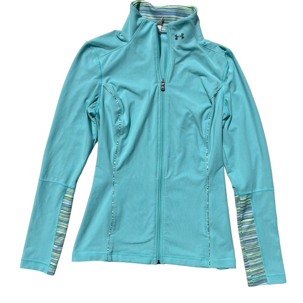 Under Armour All Season Gear Women M Teal Stripe Fitted Full Zip Athletic Jacket